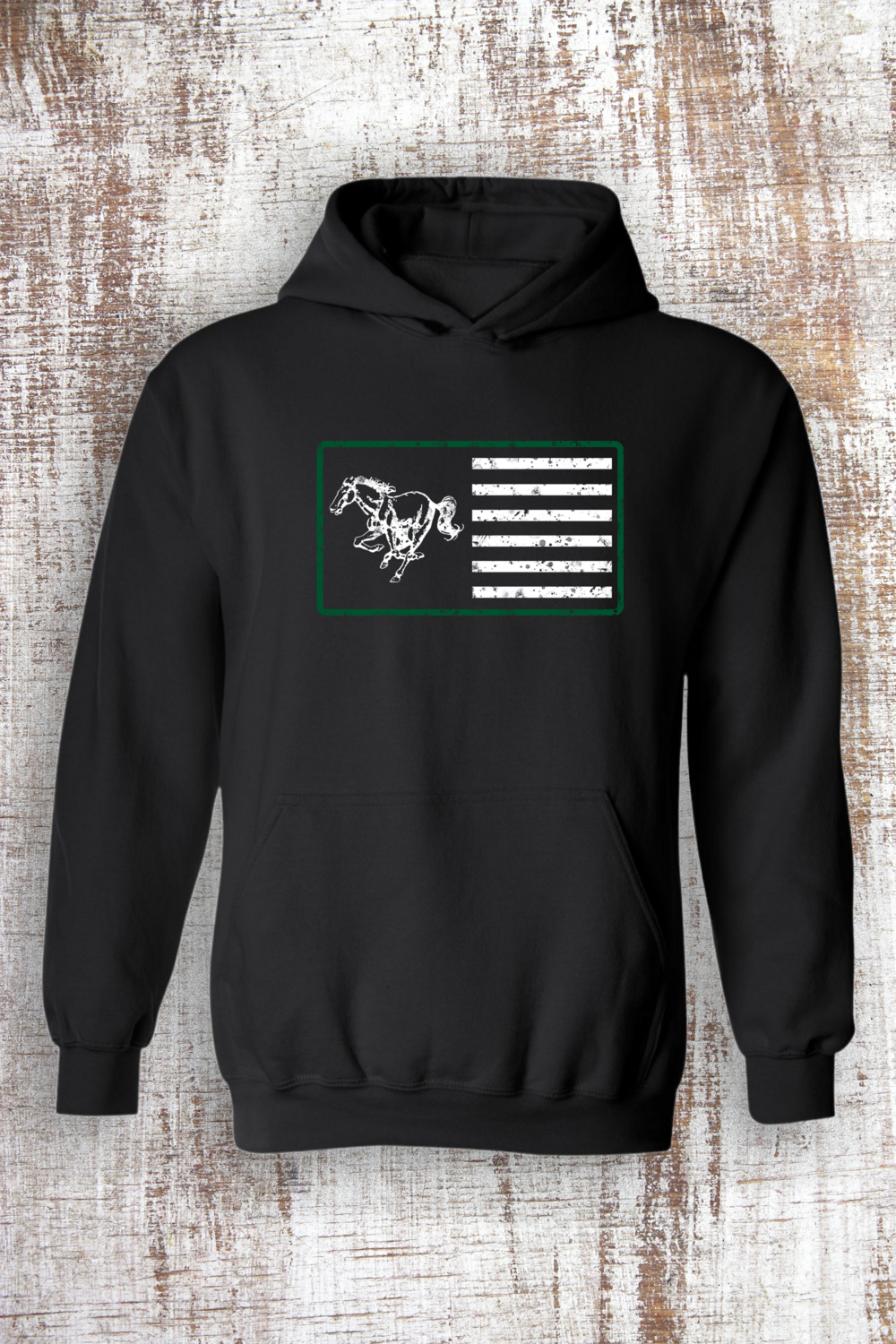 Bronco and Stripes Hoodie, Color: Black