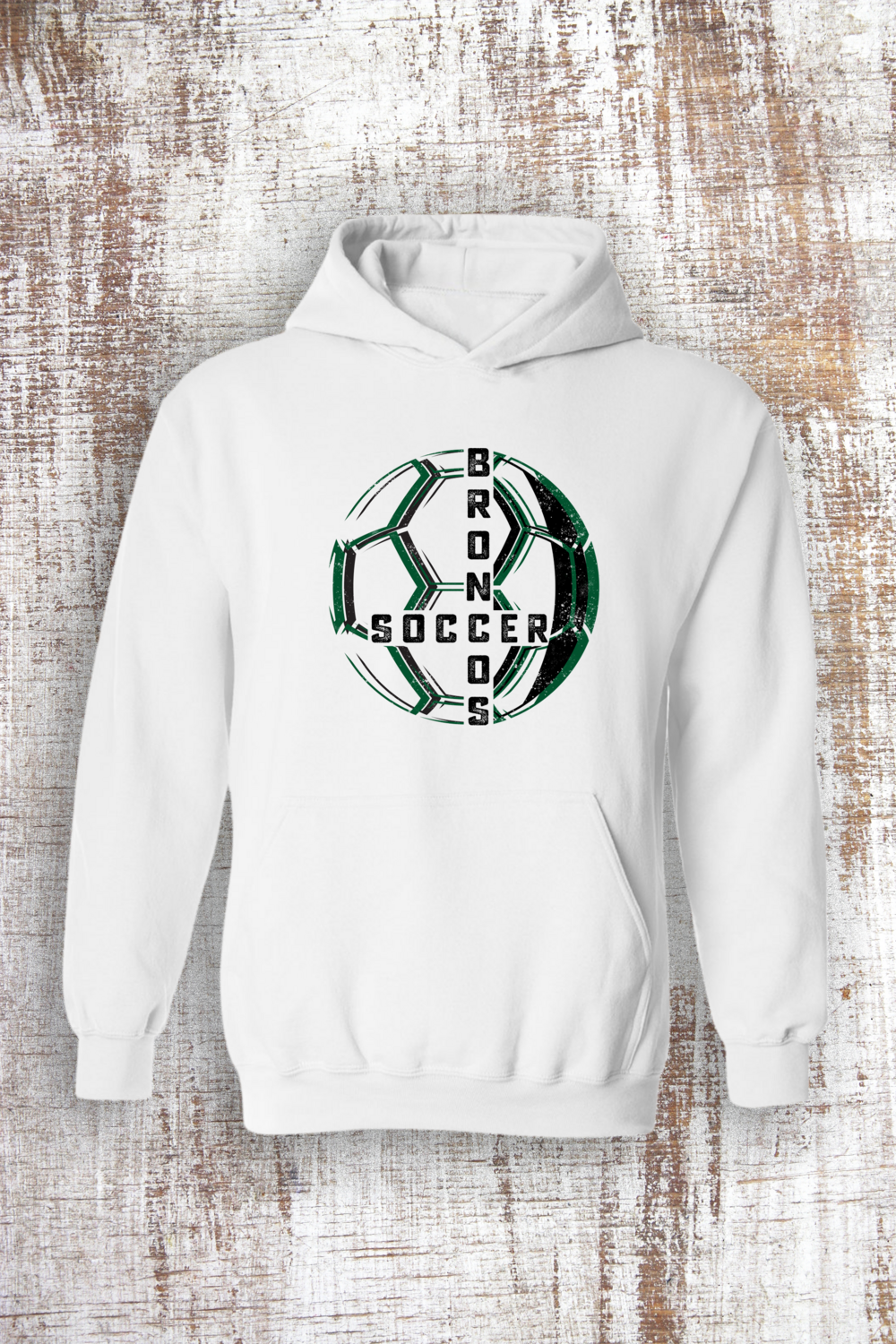 Distressed Soccer Unisex Sweatshirt - Hooded and Crewneck, Color: White, Sweatshirt Style: Hooded