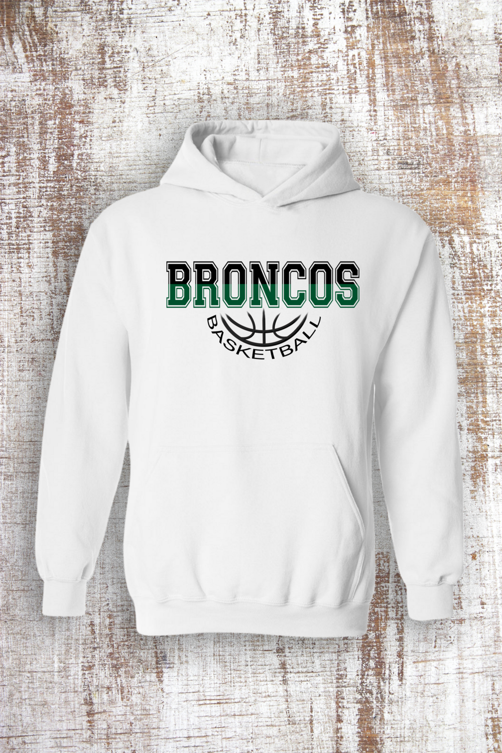 Basketball Black-Green Sweatshirt - hooded and crew, Color: White, Sweatshirt Style: Hooded