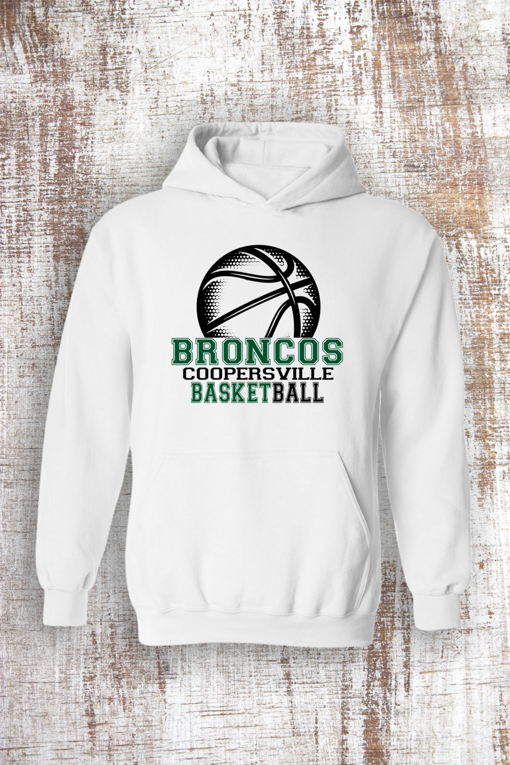 Basketball Halftone Sweatshirt - hooded and crew, Color: White, Sweatshirt Style: Hooded