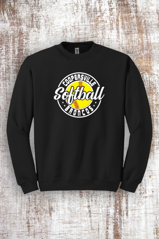 Yellow Embossed Broncos Softball Sweatshirt -  Hooded and Crew