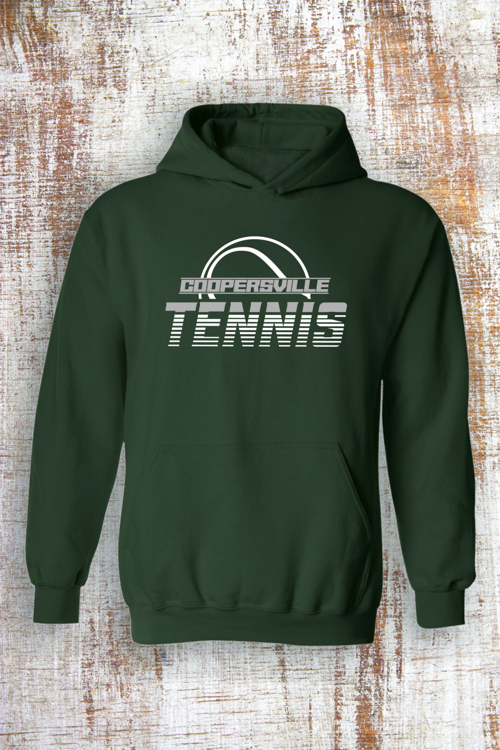 Coopersville Tennis Sweatshirt - hooded and crew, Color: Forest green, Sweatshirt Style: Hooded