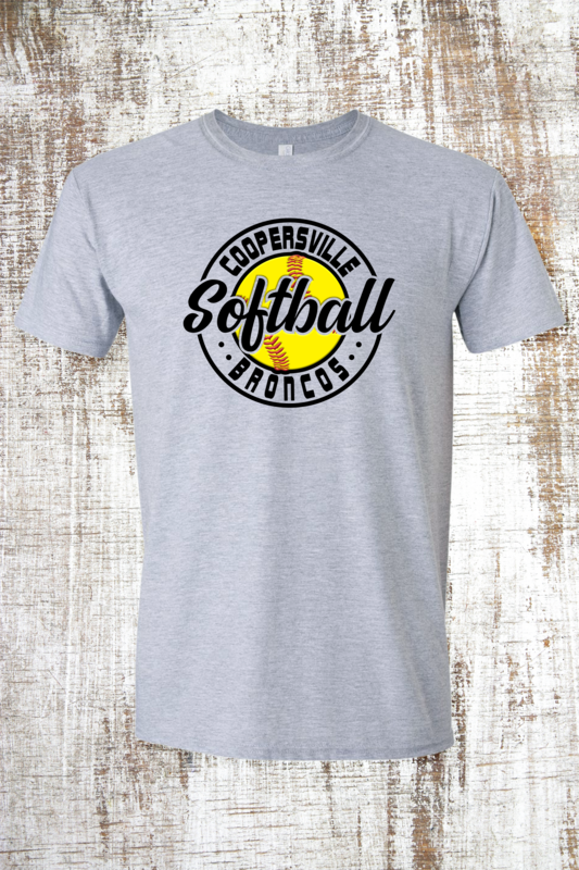 Yellow Embossed Broncos Softball Short Sleeve T-Shirt