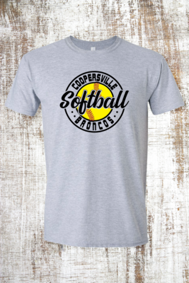 Yellow Embossed Broncos Softball Short Sleeve T-Shirt