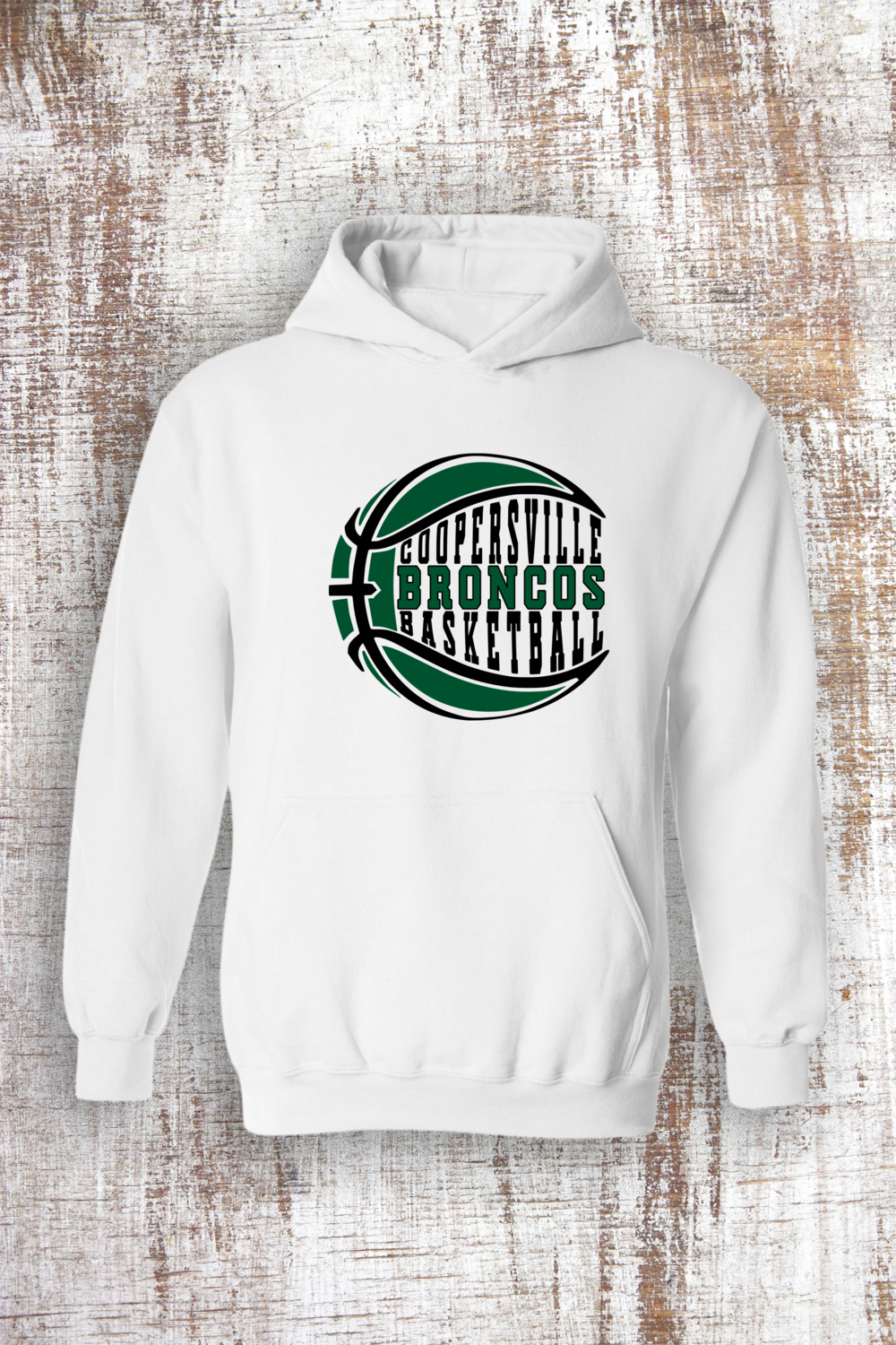 Broncos Basketball B-Ball Sweatshirt - hooded and crew, Color: White, Sweatshirt Style: Hooded