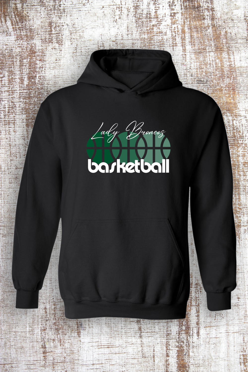 Lady Broncos Basketball Sweatshirt - hooded and crew, Color: Black, Sweatshirt Style: Hooded