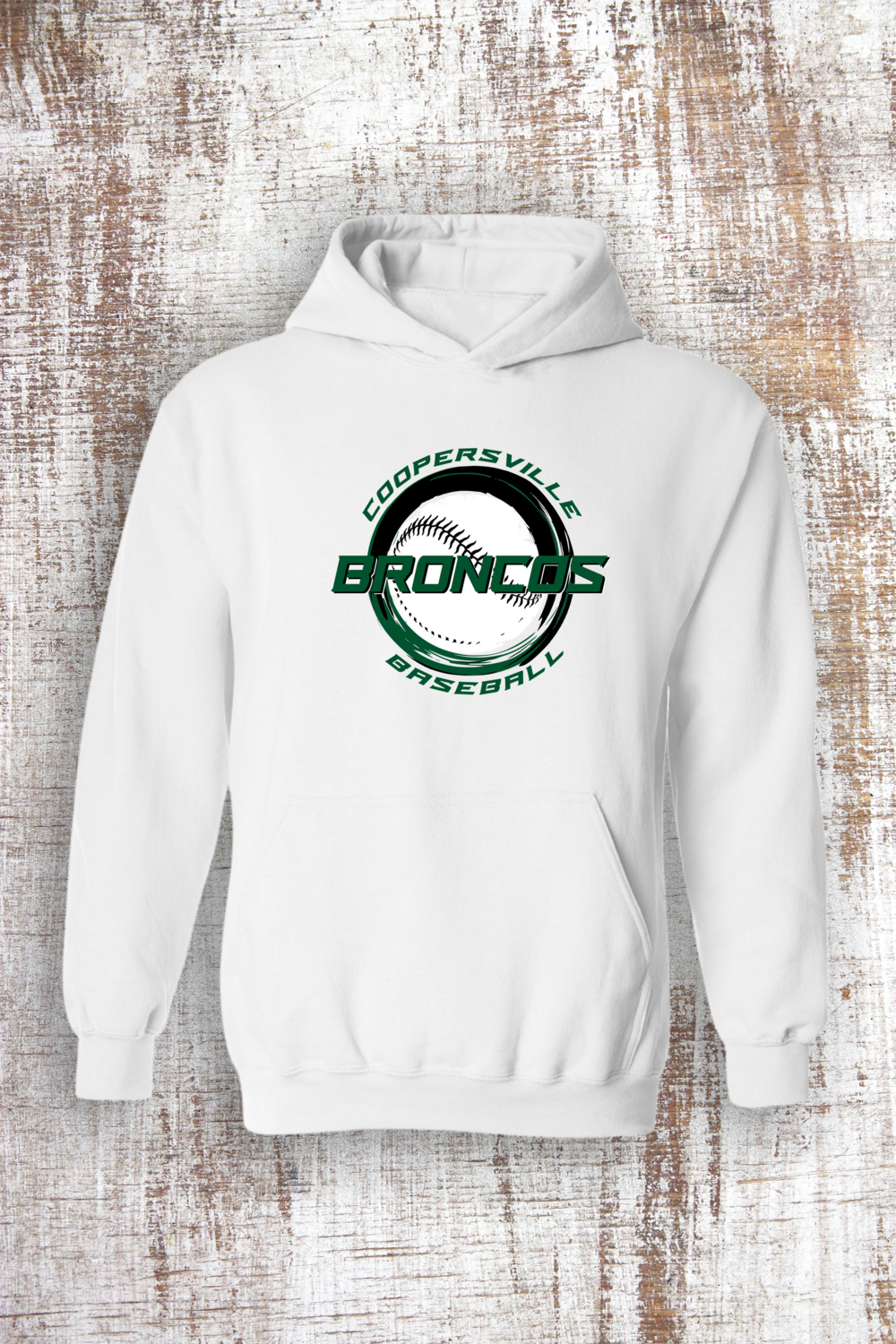Broncos Edgy Baseball Sweatshirt - hooded and crew, Color: White, Sweatshirt Style: Hooded