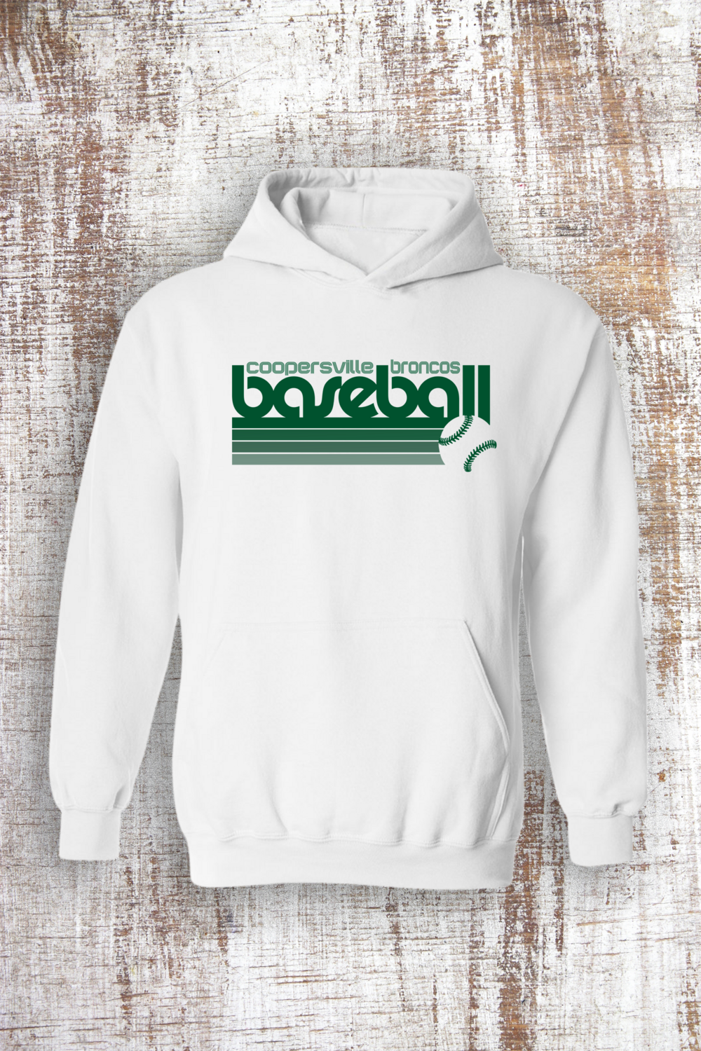 Retro Baseball Sweatshirt - hooded and crew, Color: White, Sweatshirt Style: Hooded