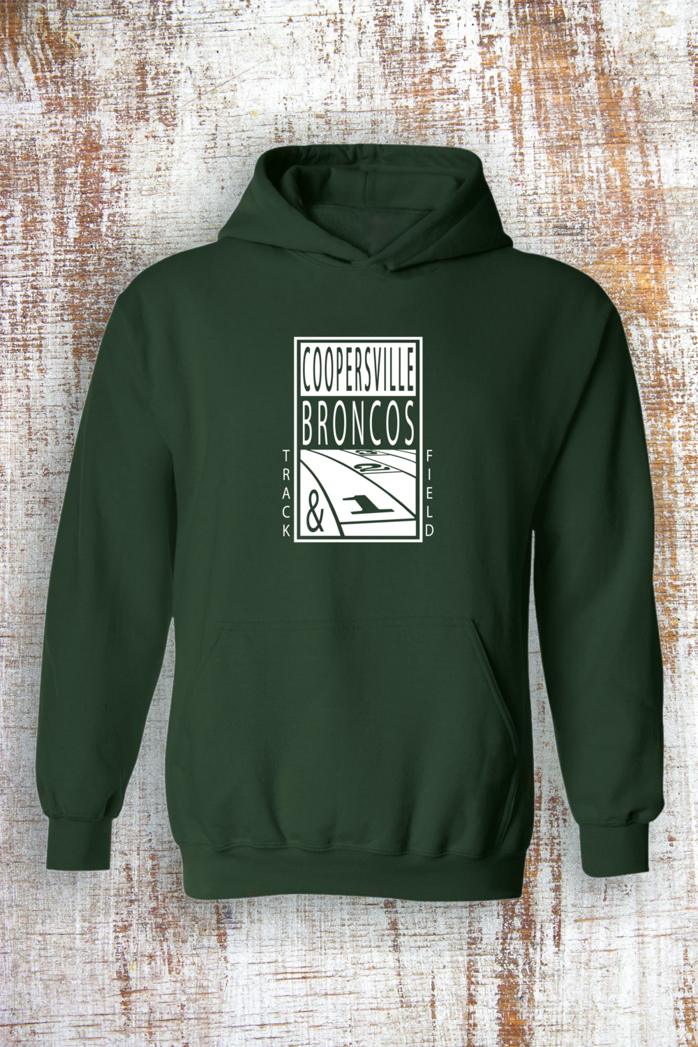 Broncos Rectangle Track Sweatshirt - hooded and crew, Color: Forest Green, Sweatshirt Style: Hooded