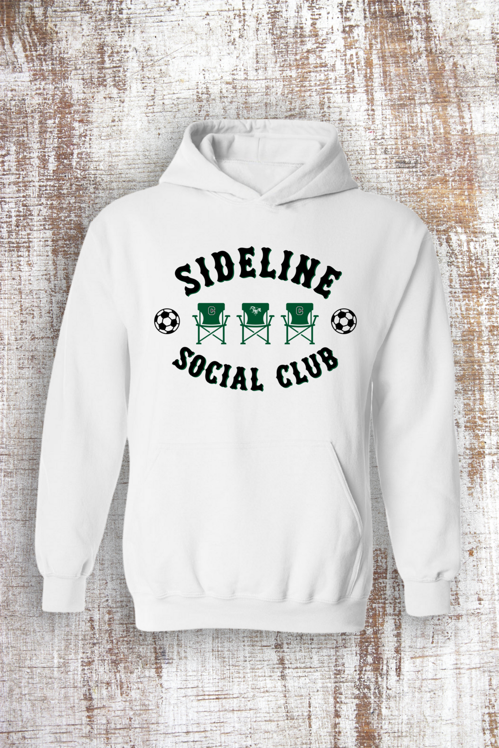Coopersville Bronco Soccer Sideline Social Sweatshirt - hooded and crew, Color: White, Sweatshirt Style: Hooded
