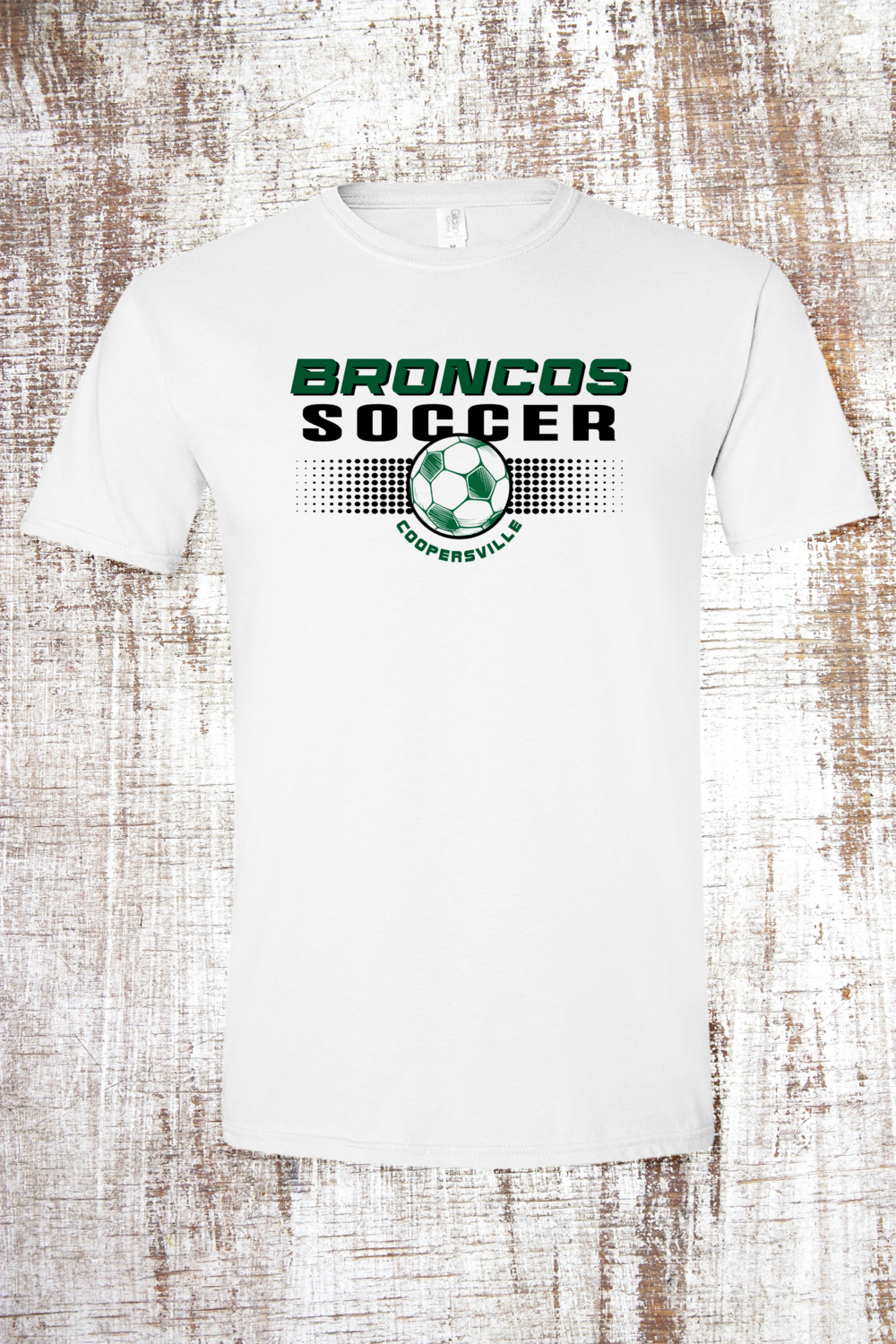 Coopersville Broncos Soccer Short Sleeve T-Shirt, Color: White