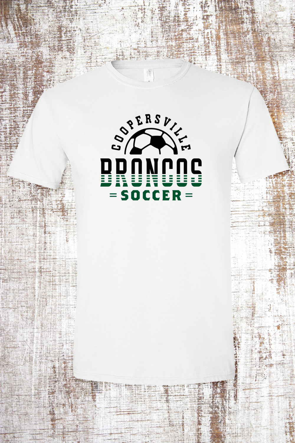 Coopersville Bronco Soccer Slats Short Sleeve T-Shirt, Color: White
