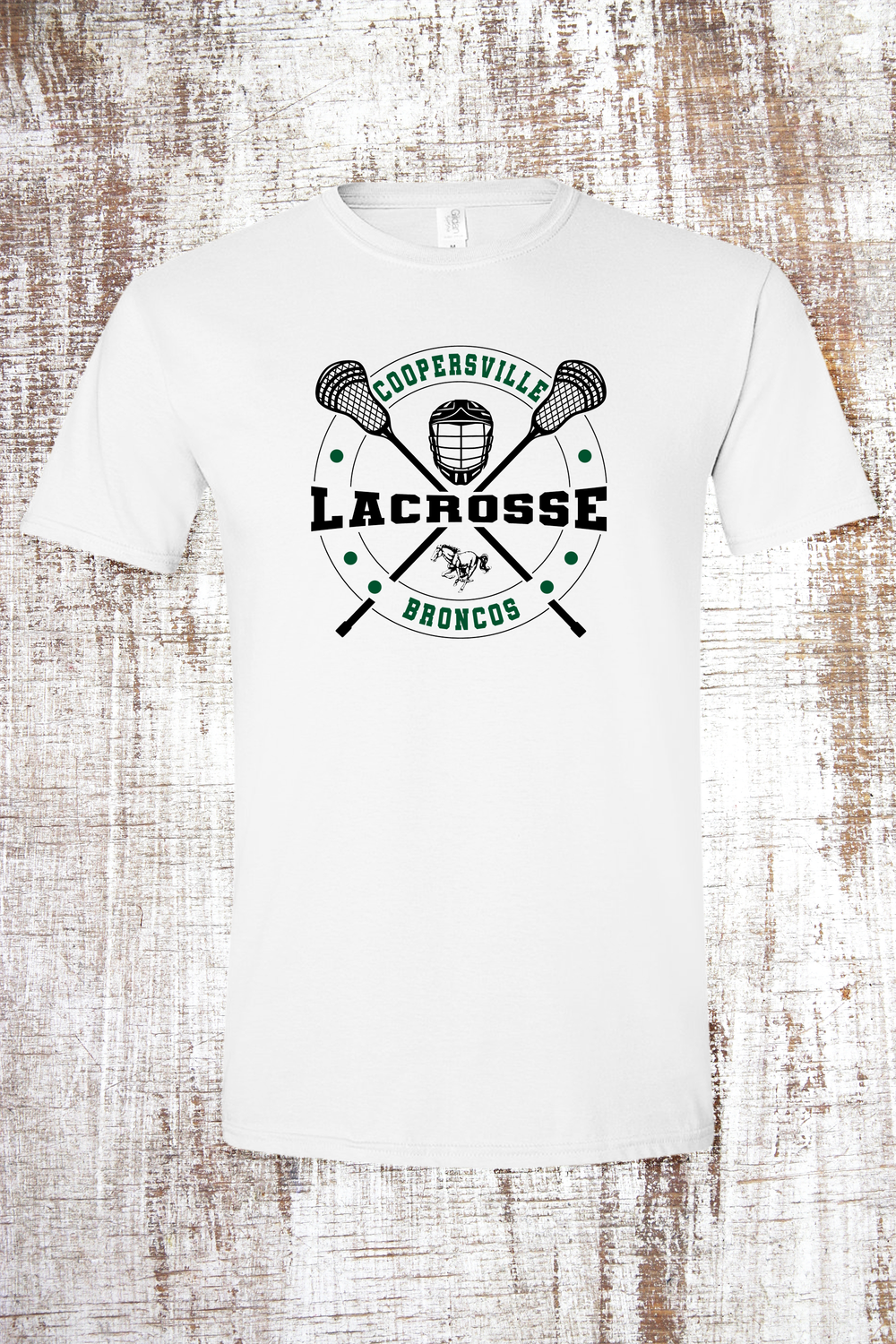 Coopersville Lacrosse Cross Sticks Short Sleeve T-Shirt, Color: White