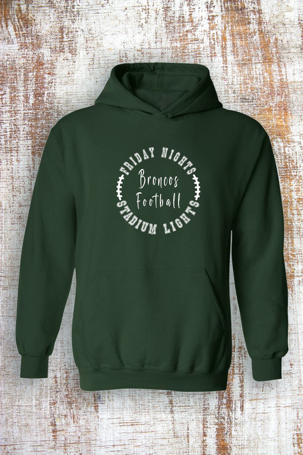 Friday Nights Stadium Lights Football Sweatshirt - hooded and crew, Color: Forest Green, Sweatshirt Style: Hooded