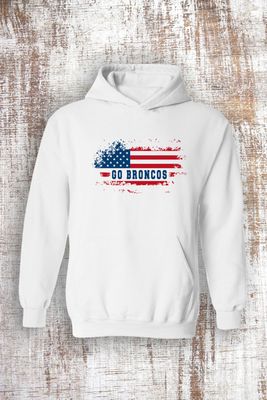 Distressed American Flag Go Broncos Sweatshirt - hooded and crew