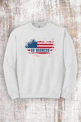 Distressed American Flag Go Broncos Sweatshirt - hooded and crew