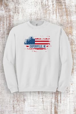 Coopersville MI - Distressed American Flag Sweatshirt - hooded and crew