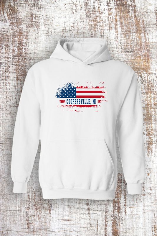Coopersville MI - Distressed American Flag Sweatshirt - hooded and crew