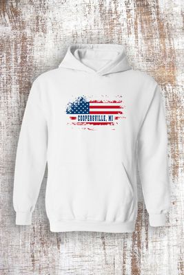 Coopersville MI - Distressed American Flag Sweatshirt - hooded and crew
