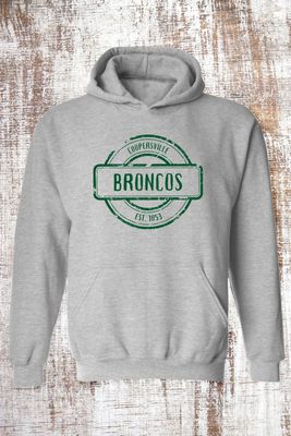 Distressed Broncos Circle Sweatshirt - hooded and crew
