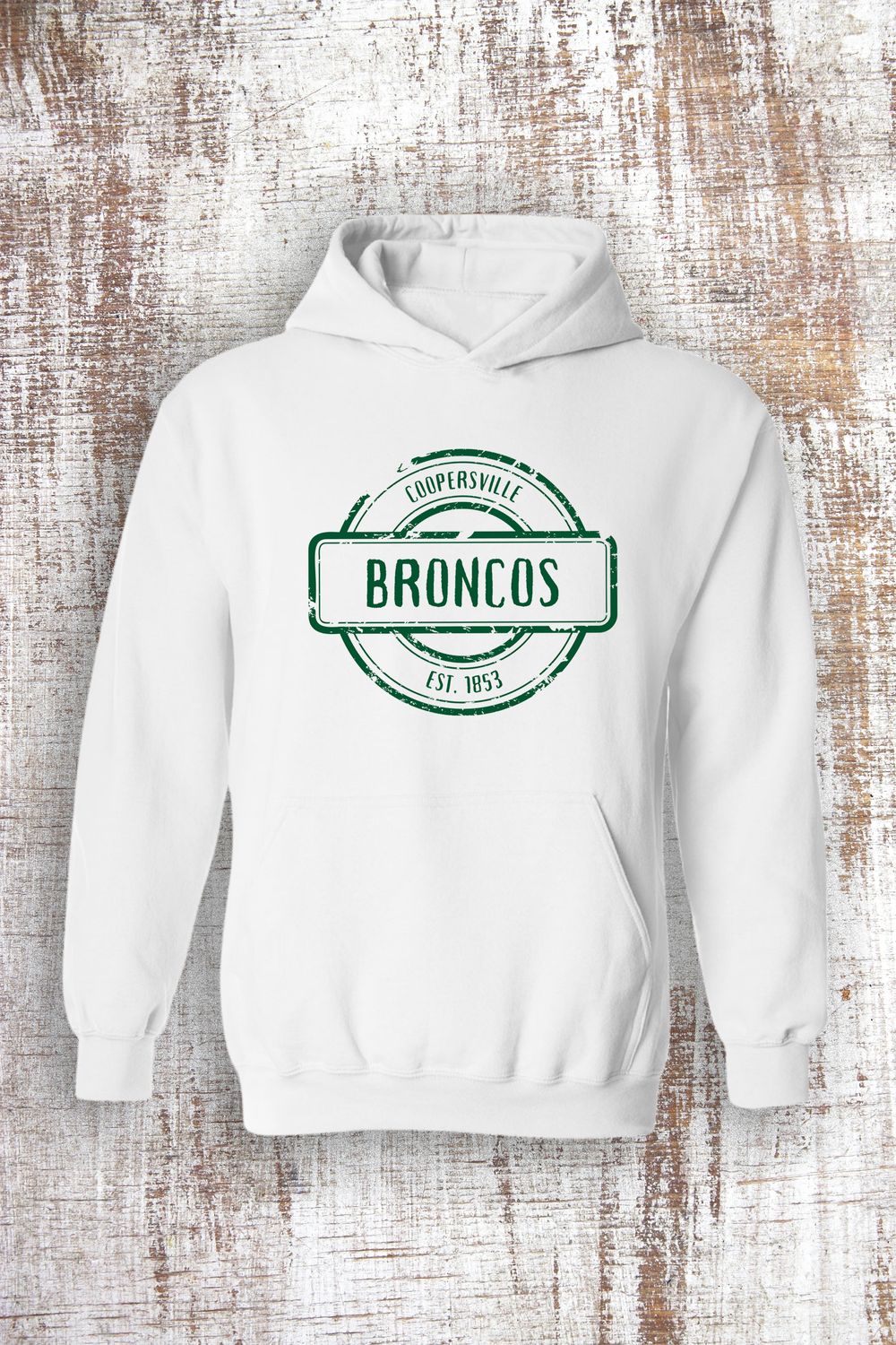 Distressed Broncos Circle Sweatshirt - hooded and crew, Color: White, Sweatshirt Style: Hooded