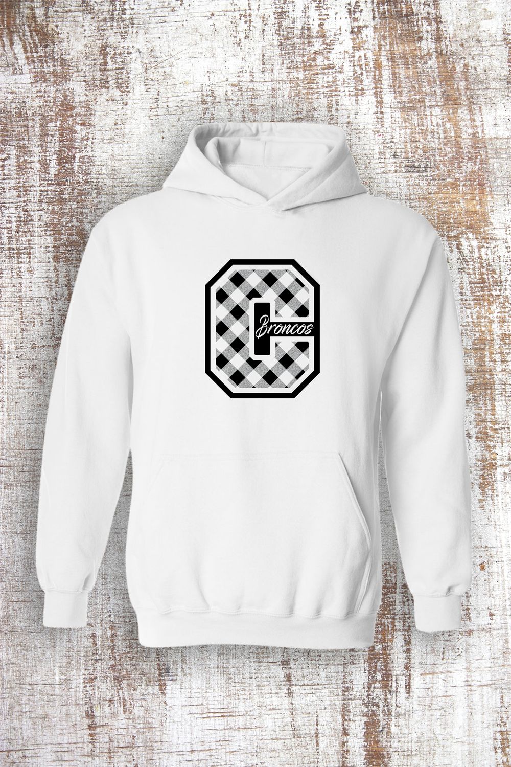 Black and White Buffalo Plaid Sweatshirt - hooded and crew, Color: White, Sweatshirt Style: Hooded
