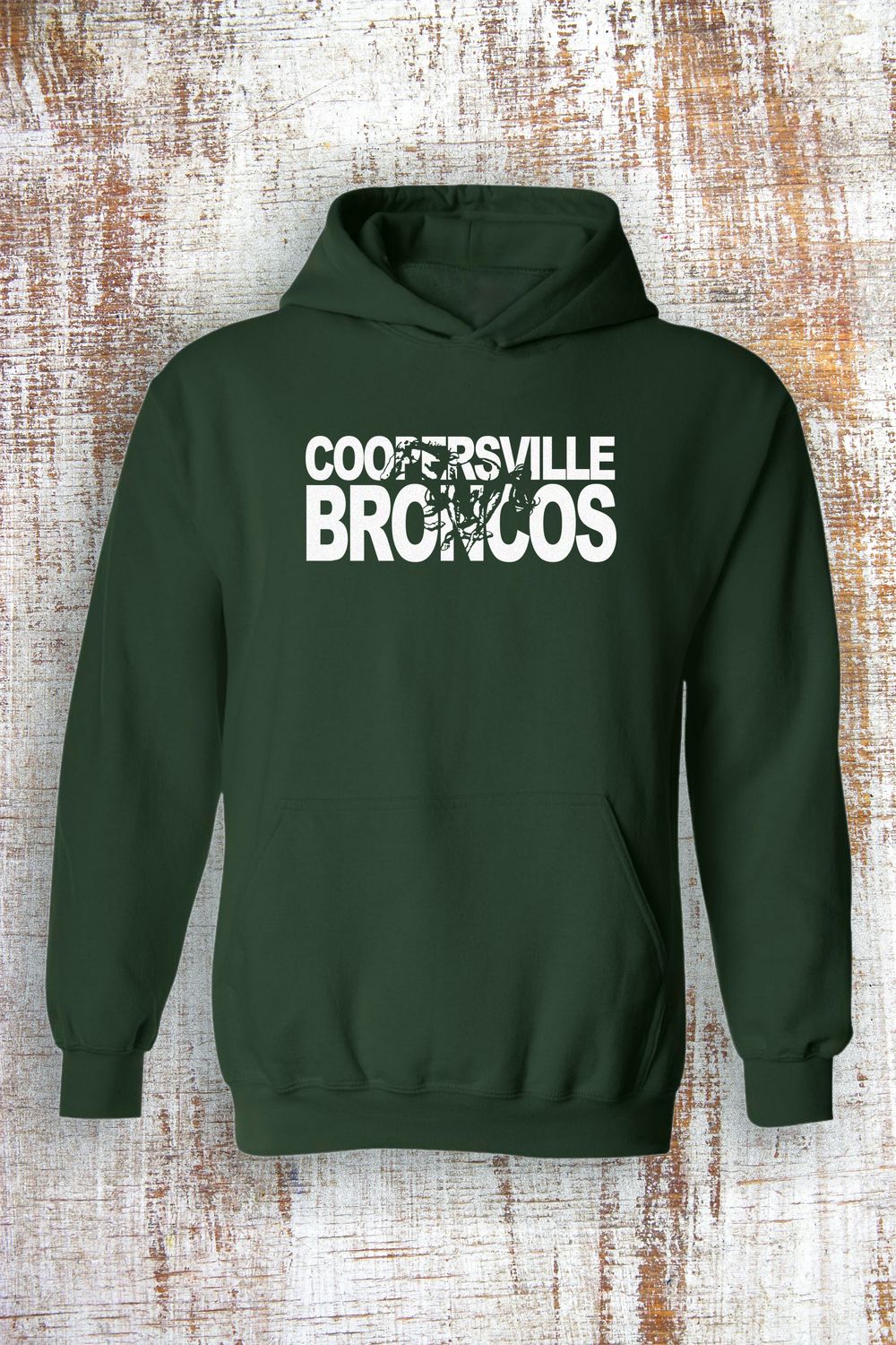 White GLITTER Broncos Cut Out Sweatshirt - hooded and crew, Color: Forest Green, Sweatshirt Style: Hooded