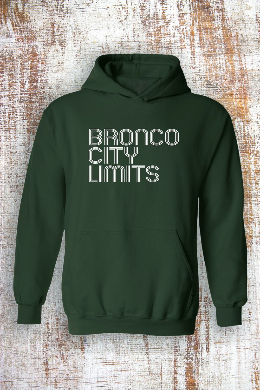 Bronco City Limits Sweatshirt - hooded and crew, Color: Forest Green, Sweatshirt Style: Hooded