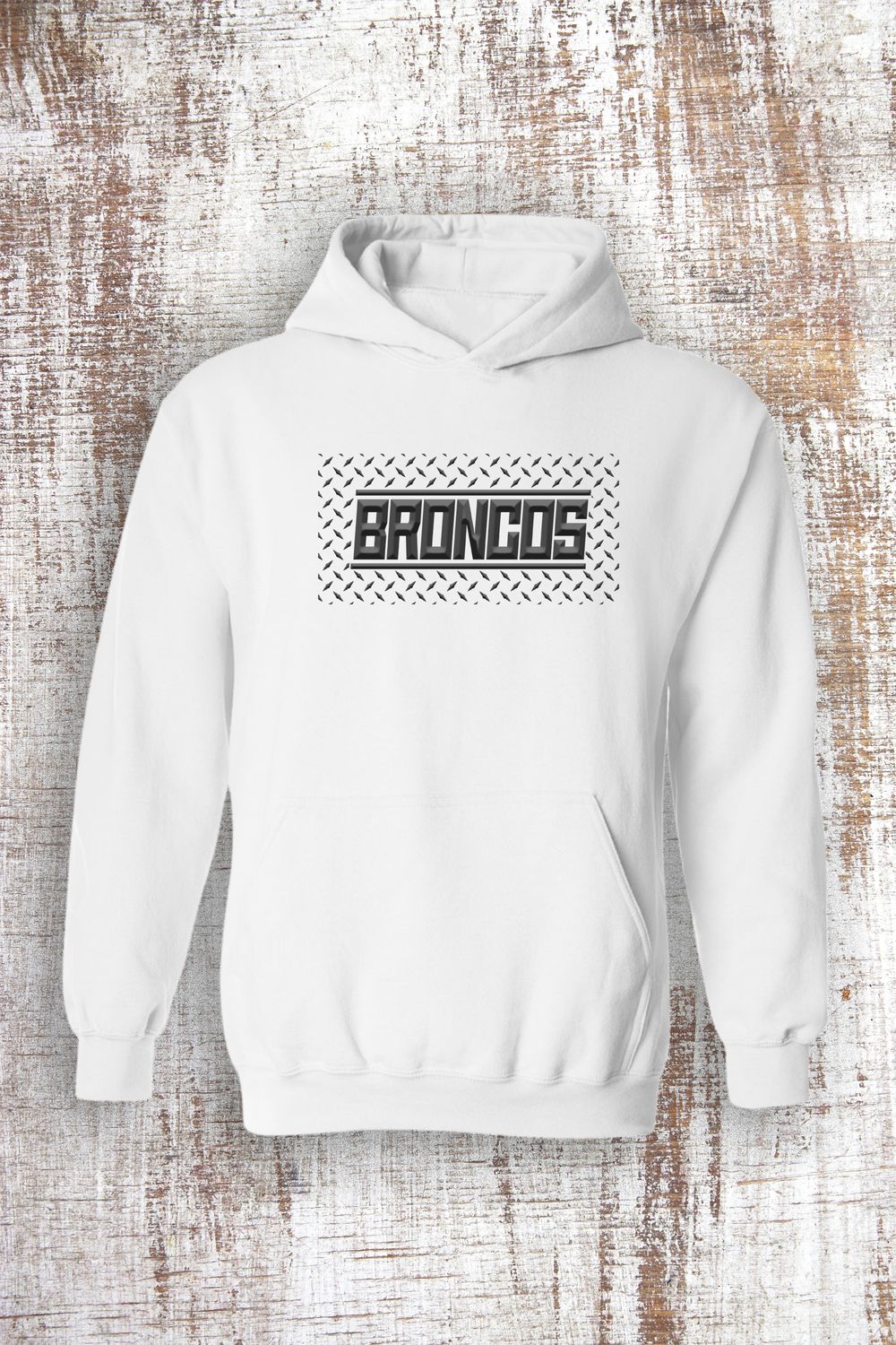 Broncos Diamond Plate Broncos Sweatshirt - hooded and crew, Color: White, Sweatshirt Style: Hooded