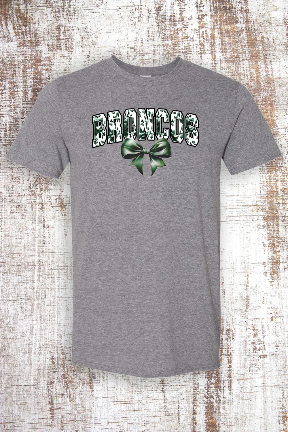 Floral Broncos with Bow Short Sleeve T-Shirt, Color: Graphite Heather