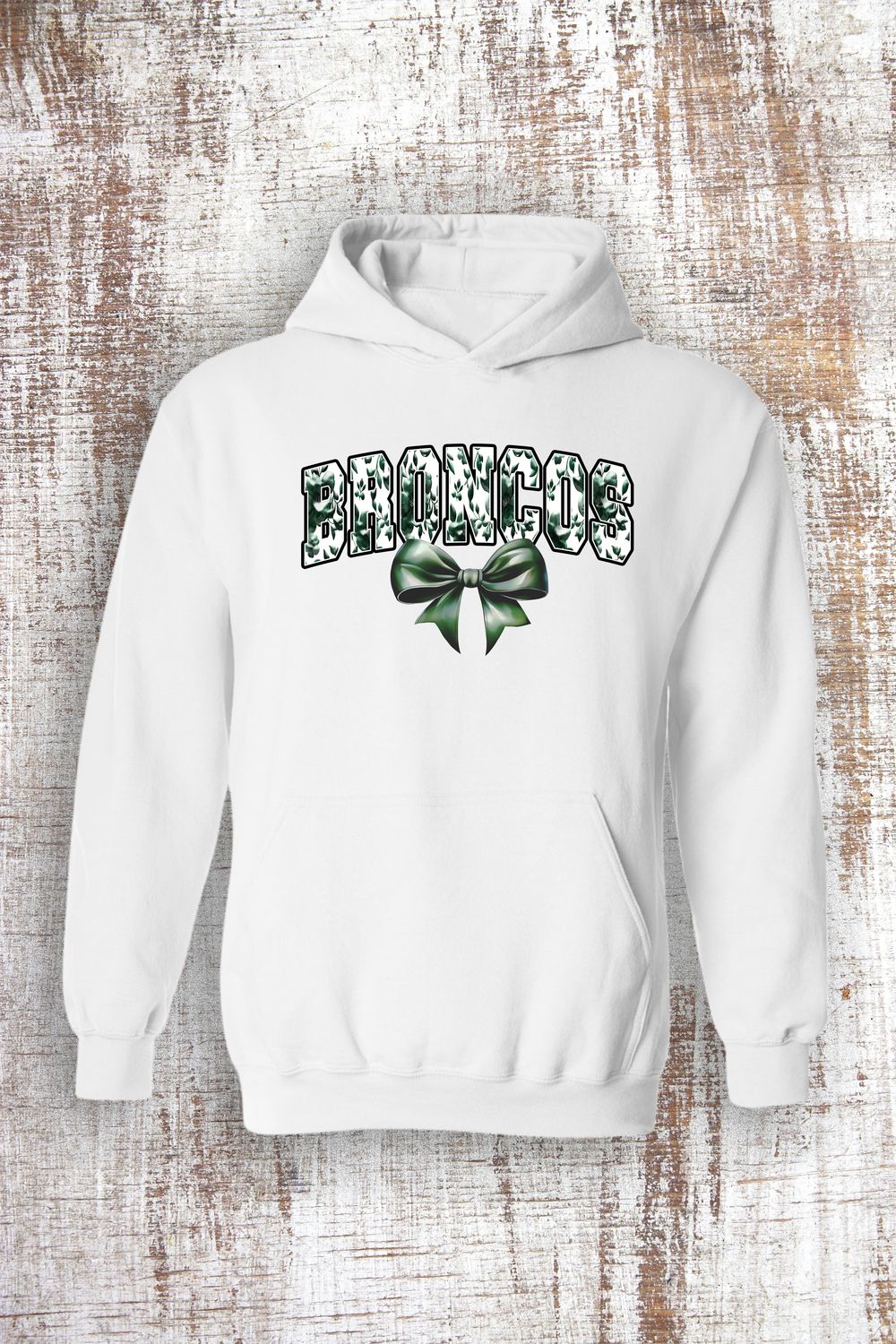 Floral Broncos with Bow Sweatshirt - hooded and crew, Color: White, Sweatshirt Style: Hooded