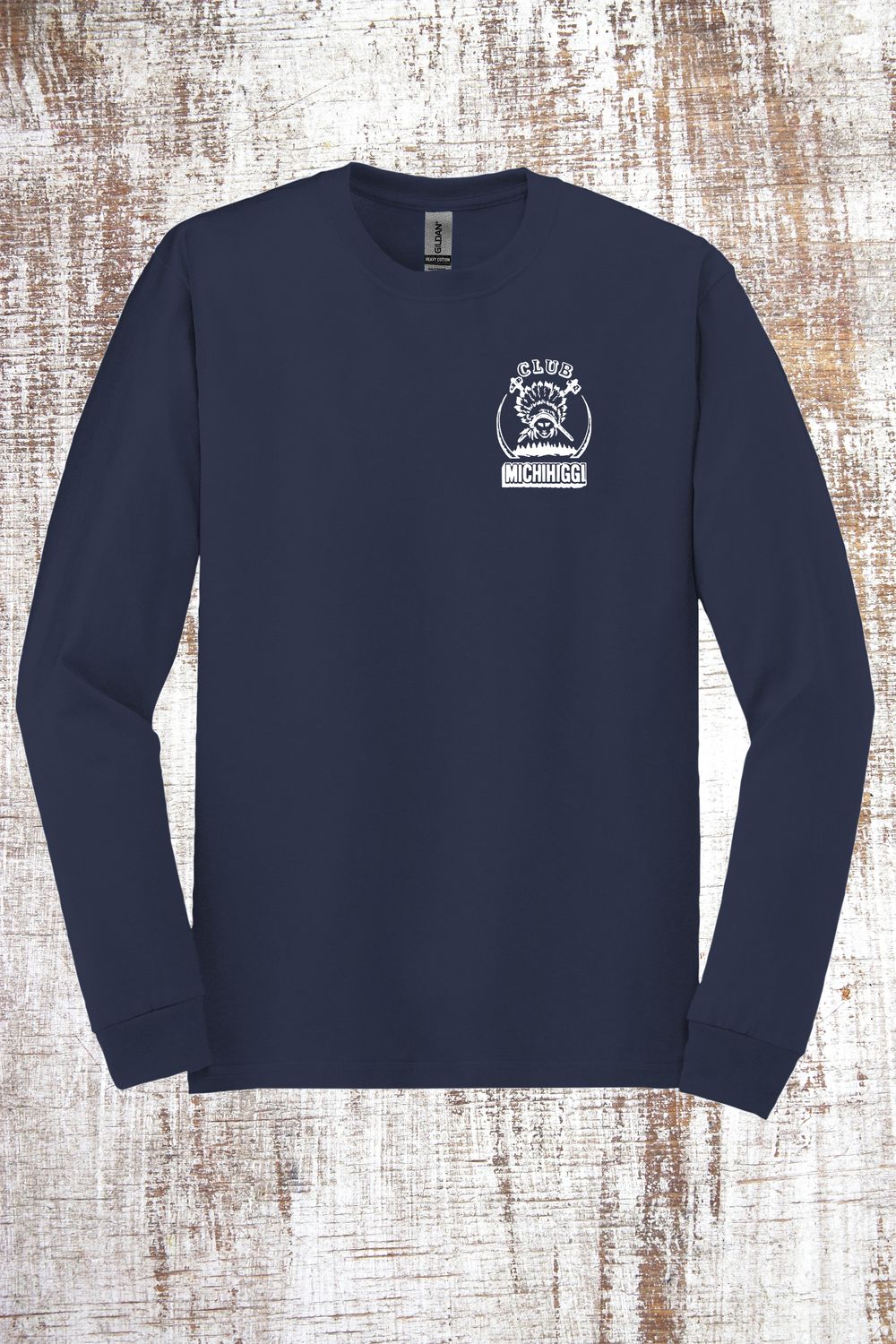 2 sided (front and back) Club Michihiggi Original 1955 Long Sleeve T-Shirt, Color: Navy
