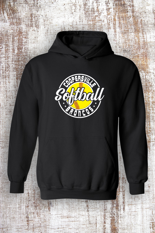 Yellow Embossed Broncos Softball Sweatshirt -  Hooded and Crew