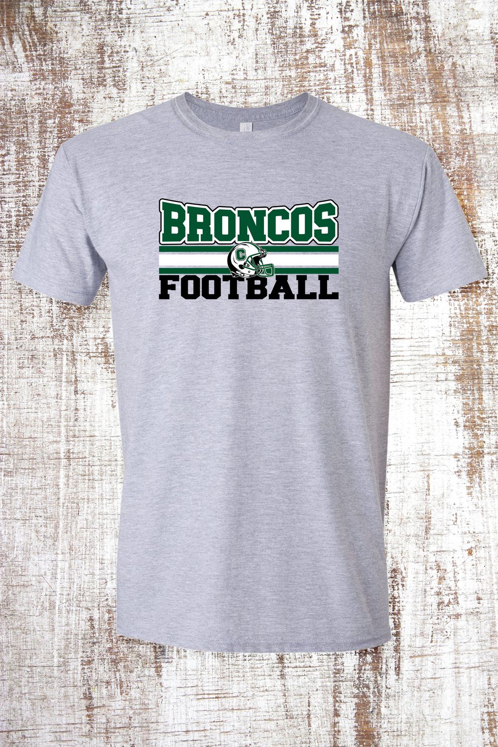 Broncos Football Helmet Short Sleeve T-Shirt, Color: Sport Grey