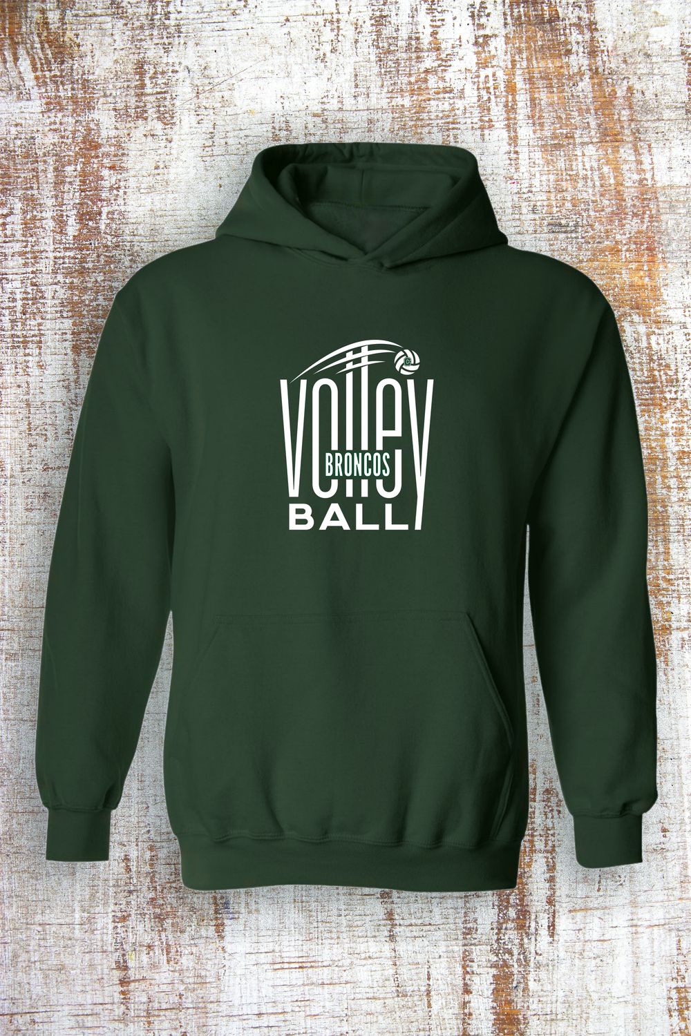 Broncos Reach Volleyball Sweatshirt - hooded and crew, Color: Forest Green, Sweatshirt Style: Hooded