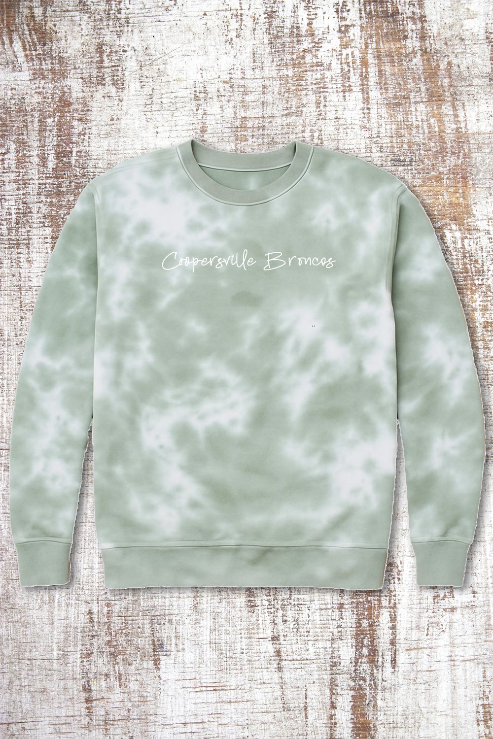 Tie Dye Cursive Coopersville Broncos Unisex Fit Crew