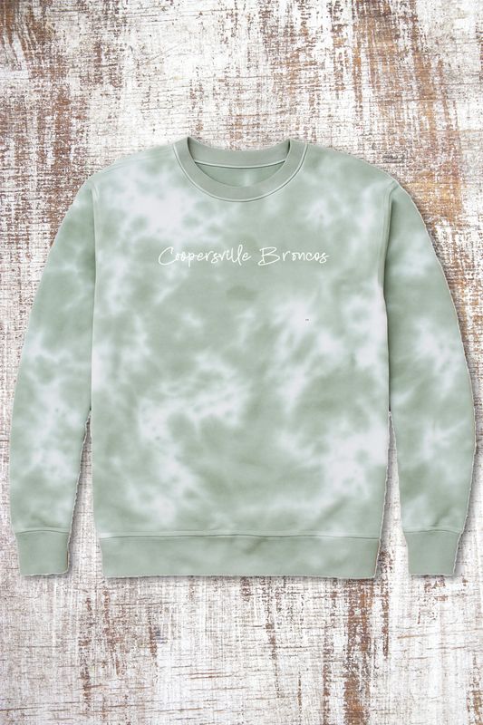 Tie Dye Cursive Coopersville Broncos Unisex Fit Crew
