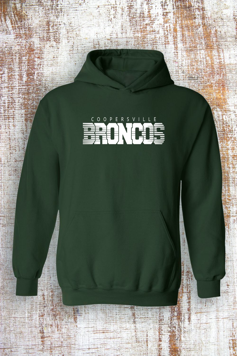 Strike through Broncos Sweatshirt - hooded and crew, Color: Forest Green, Sweatshirt Style: Hooded