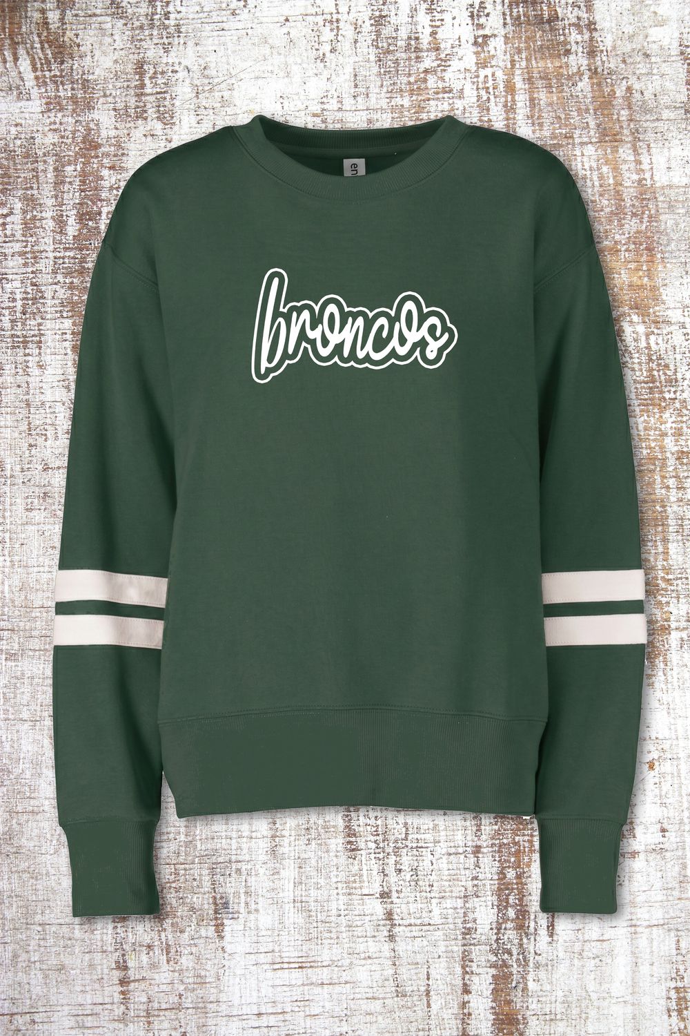 Glitter Broncos Outline Ladies Boxy Varsity Crew