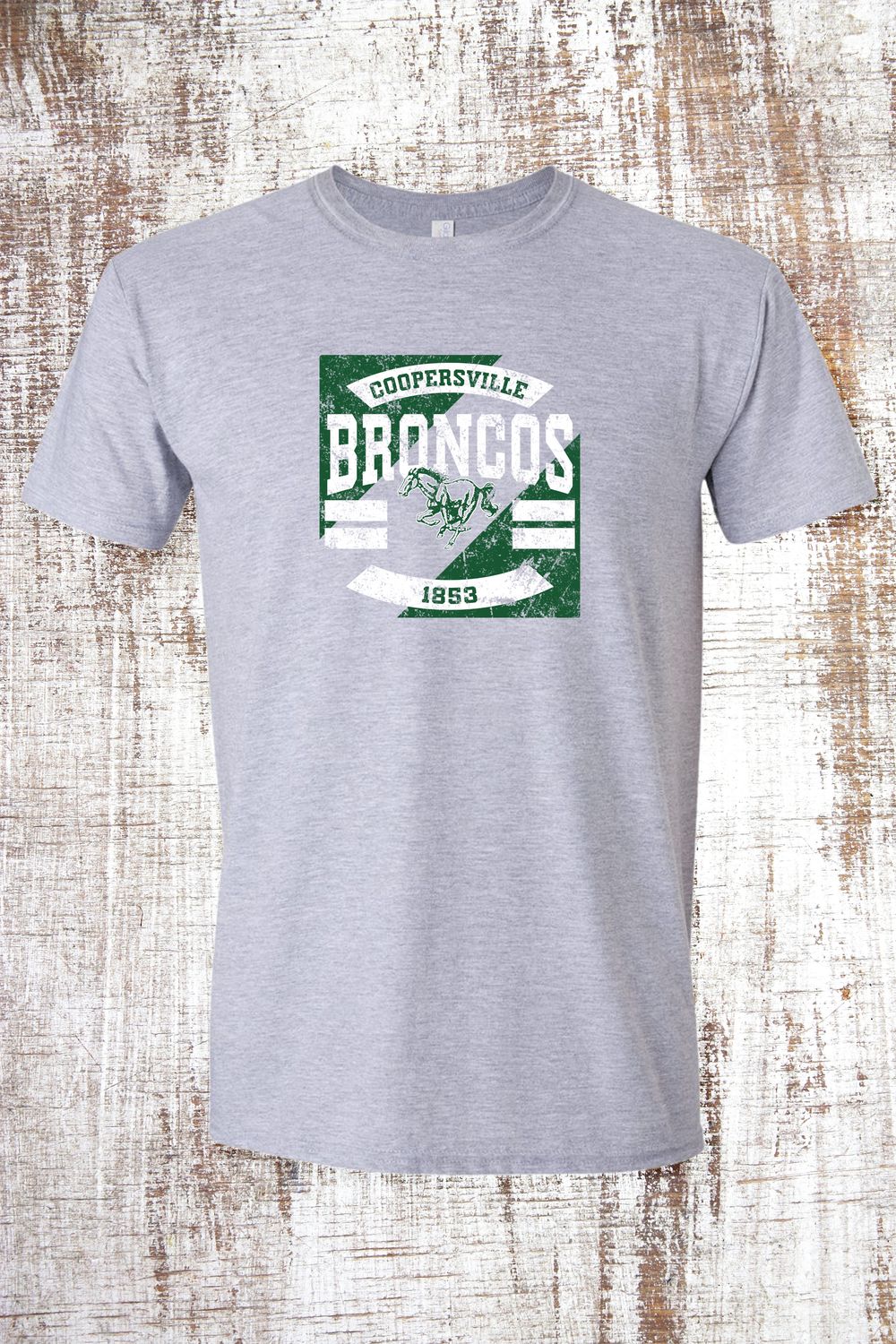 Square Distressed Broncos Short Sleeve T-Shirt, Color: Sport Grey