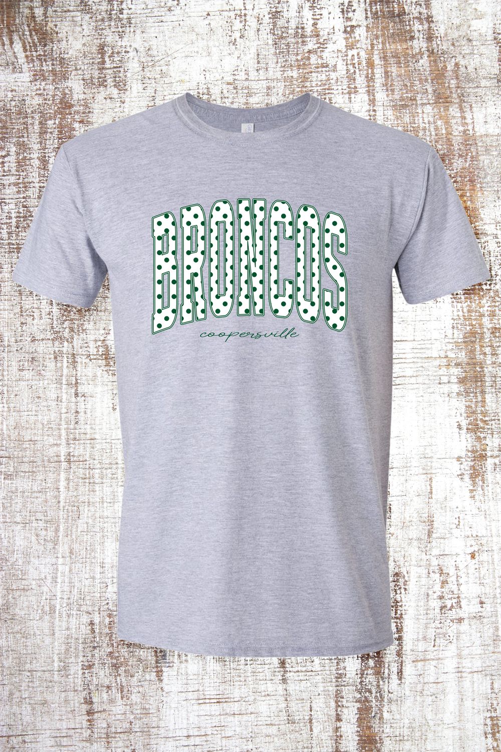 Polka Dot Broncos Short Sleeve T-Shirt, Color: Sport Grey