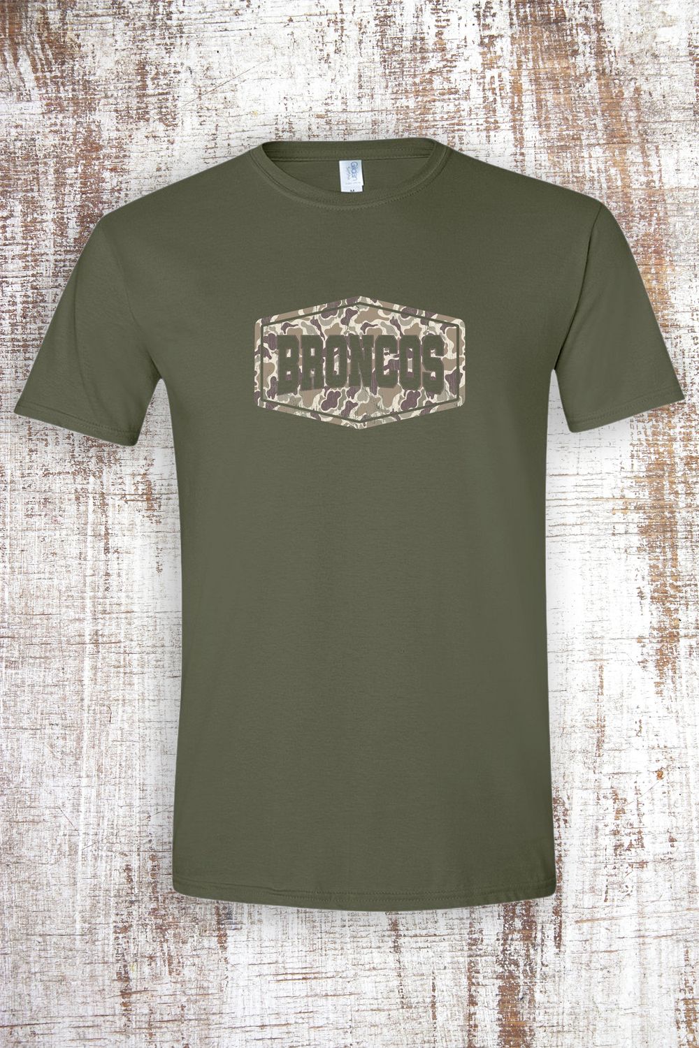 Camo Hexagon Broncos Short Sleeve T-shirt, Color: Military Green