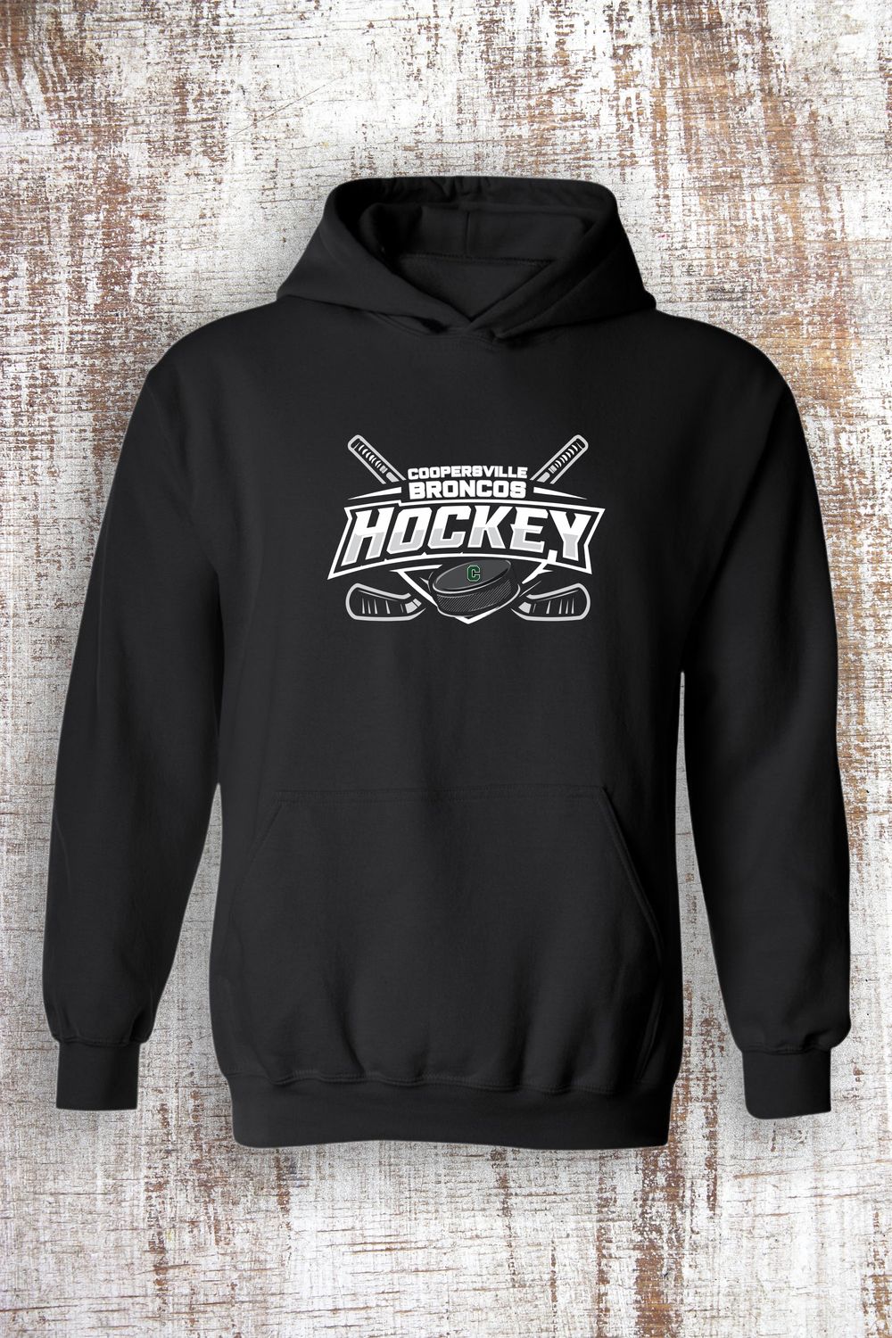 Coopersville Hockey Sweatshirt - hooded and crew, Color: Black, Sweatshirt Style: Hooded