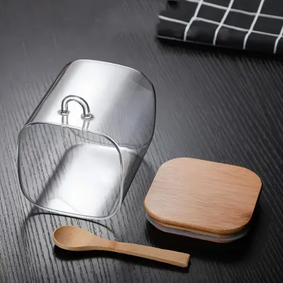 Storage Glass Jar with Bamboo Lid and Spoon 300ml