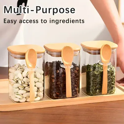 Storage Glass Jar with Bamboo Lid and Spoon 300ml