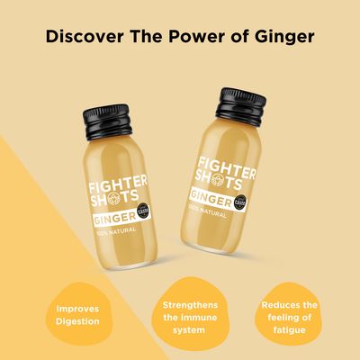 Fighter Shots Organic Ginger Shot - 27g organic cold pressed ginger in every bottle | 60ml |(Immunity Booster)