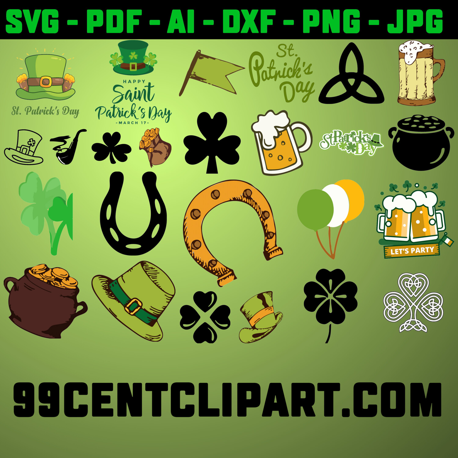 St Patrick&#39;s Day Resolution Vector &amp; SVG PNG DXF AI EPS JPG PDF Clip art, svg cutting for Cricut, Instant Digital Download
