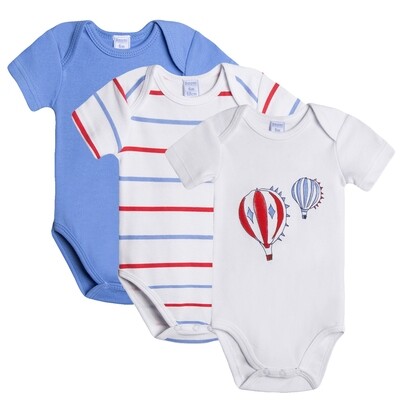 Set van 3 rompertjes wit/blauw/streepjes