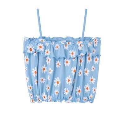 Crop top blauw met bloempjes
