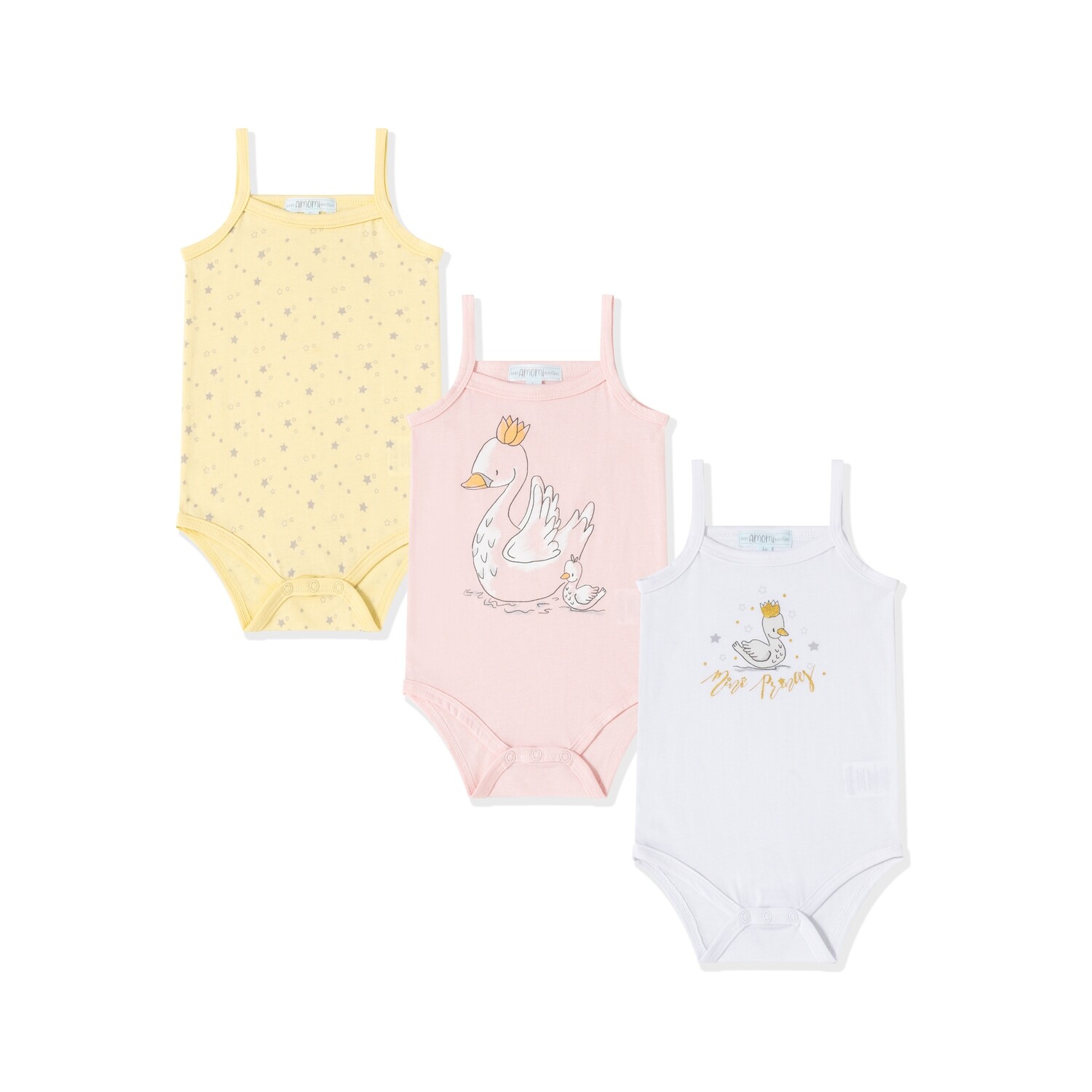 Rompertjes meisjes Zwaan roze/wit/geel ( zomer )